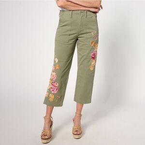 Driftwood Green Utility Boyfriend Crop Floral Embroidery Large